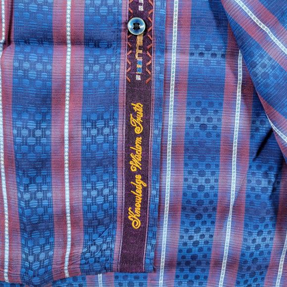 Robert Graham Shirt Mens XL Classic Fit Blue Red Embroidery Stripes Purple Cuffs - Picture 9 of 12